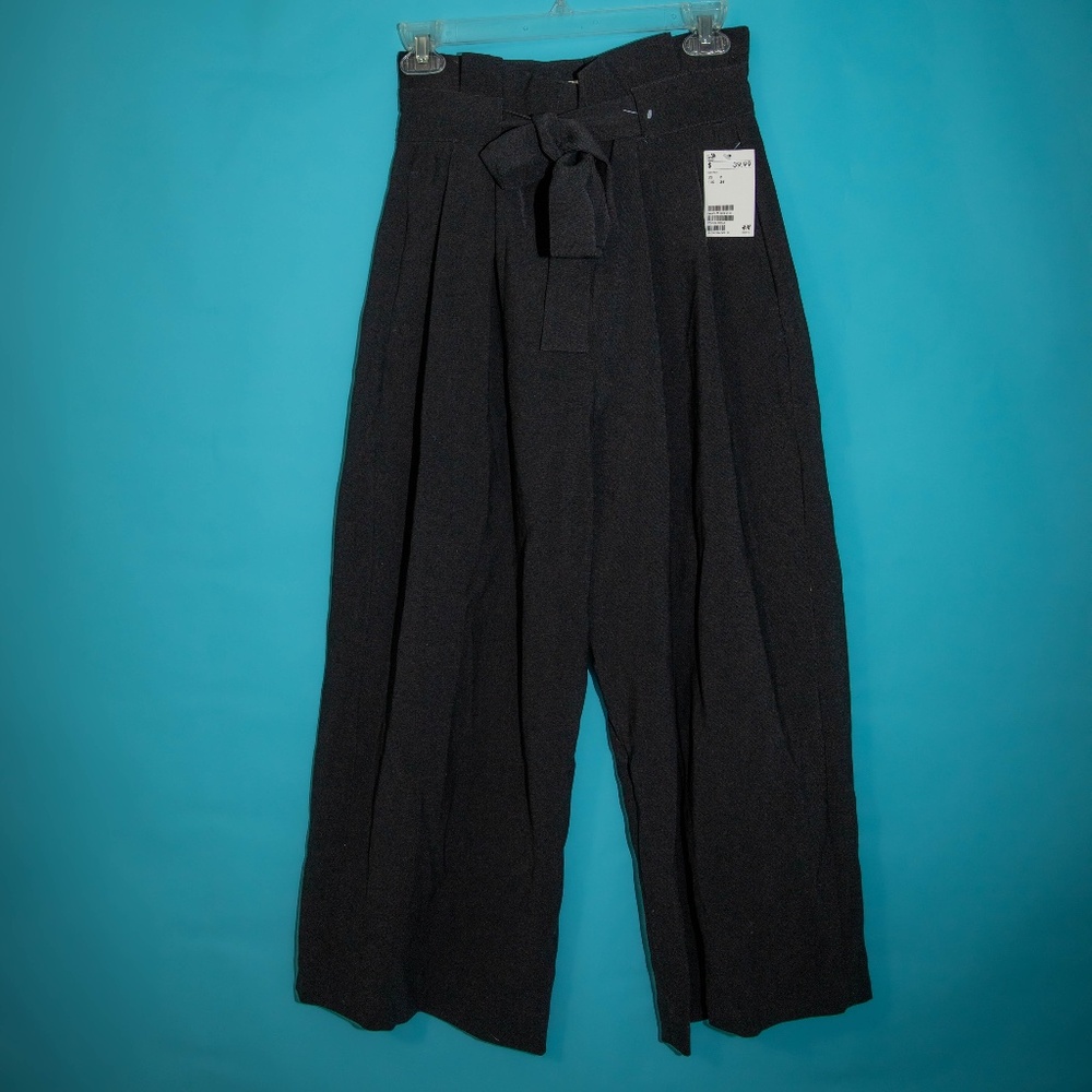 H&M Paper Bag Style Wide Leg Black Trousers, Size 2- NWT